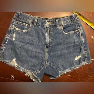 Aerie medium booty short shorts distressed elastic blue denim shorts preppy Y2K
